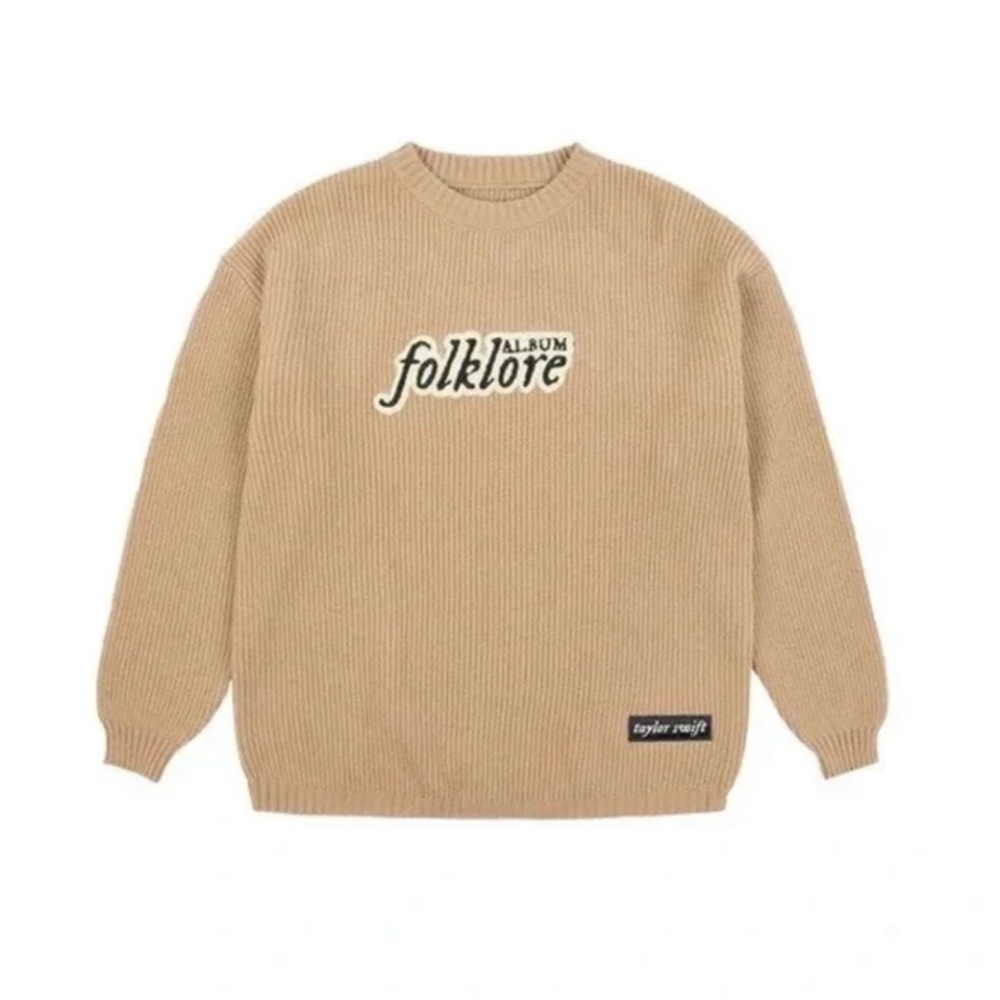 Taylor Swift Folklore Chenille Patch Knit Chunky Sweater Tan Size Medium